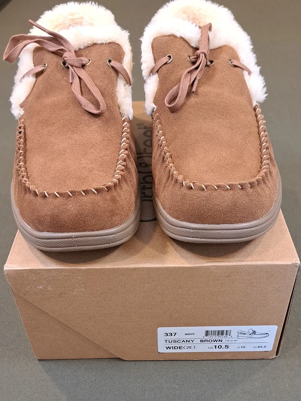 Orthofeet Tuscany Moccasin Slippers - Color: Brown - Size: Men 10.5 Wide (2E)
